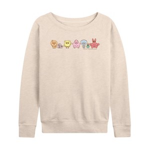 Women's - Spongebob Squarepants - Adorabob Lineup Lightweight French Terry Wide Neck Long Sleeve Shirt - 1 of 4