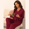 cheibear Women's Button Down Sheer-Mesh-Sleeve Sleepwear Shirt with Long Pants Pajama Set - 3 of 4