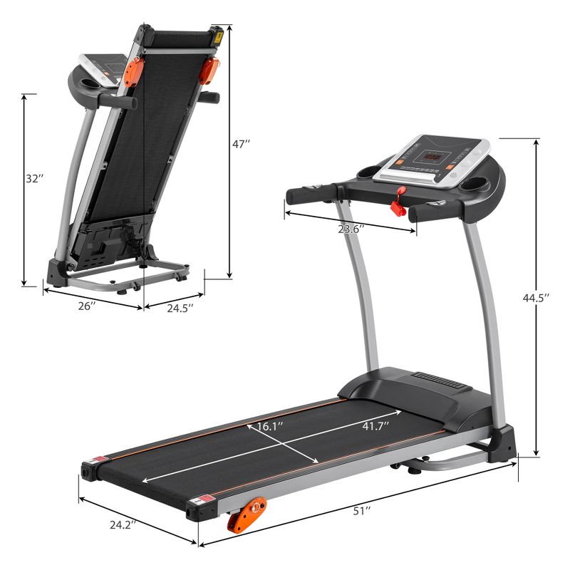 1.5HP Electric Adjustable Compact Folding Treadmill with Equipment Holder, Pulse Sensor and 3 Levels of Incline - ModernLuxe, 4 of 12
