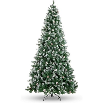 Partially Flocked Christmas Tree - 1,000 PVC Tips w/Pine Cones & Metal Base, Pine Cones for Home, Office, Party Decoration