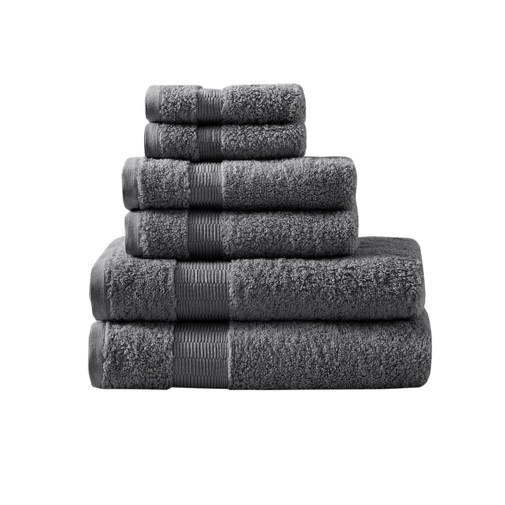 Photos - Towel 6pc Luce Cotton  Set Charcoal: Madison Park, Heavyweight 550-800 GSM, Lint Free, Luxury & Glam, Solid Terry, 100 Cotton