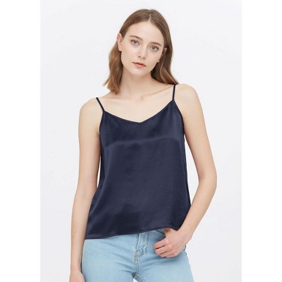 Lilysilk Women's V Neck Front And Back Silk Camisole - Navy Blue,medium ...