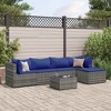 vidaXL Patio Lounge Set with Cushions Sectional Sofa Garden Backyard Poly Rattan - Gray and Blue 5-Piece - 2 of 4