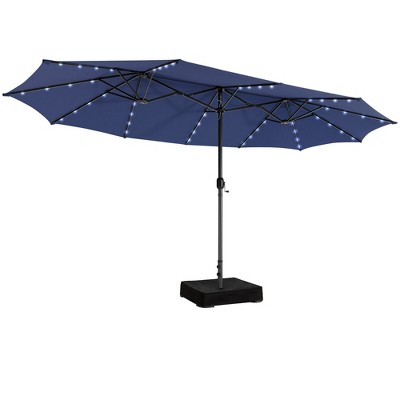 Tangkula Outdoor 15' Double-Sided Patio Umbrella 48 Solar LED Lights Crank & Base