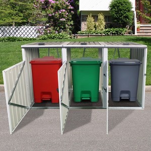Hrinhom 87.4"W Outdoor Metal Trash Bin Shed,Garbage Bin Shed Stores 3 Trash Cans - 1 of 4