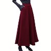 Women's Wool A-Line Maxi Skirt - Fall Winter Swing Pleated Long Skater Skirt Pocket-wine - 2 of 4