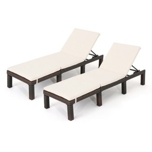 GDFStudio Laraine Outdoor Wicker Armless Adjustable Chaise Lounge with Cushion (Set of 2) - 1 of 4