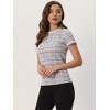 Allegra K Women's Round Neck Pearl Trim Short Sleeve Tweed Blouse - 4 of 4