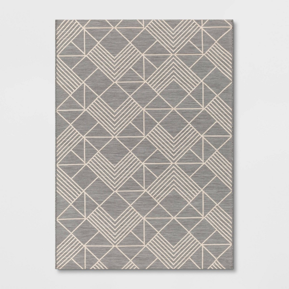 Photos - Doormat 5'x7' Geo Dimensional Tapestry Rectangular Woven Outdoor Area Rug Gray - T