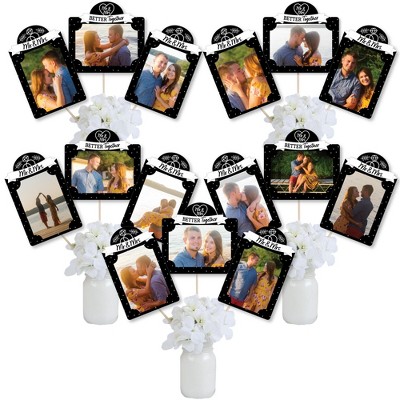 Big Dot of Happiness Mr. and Mrs. - Black and White Wedding or Bridal Shower Picture Centerpiece Sticks - Photo Table Toppers - 15 Pieces