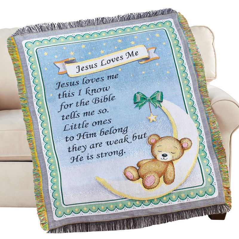 Collections Etc Children's Jesus Loves Me Tapestry Throw Blanket 50" x 38", 1 of 3