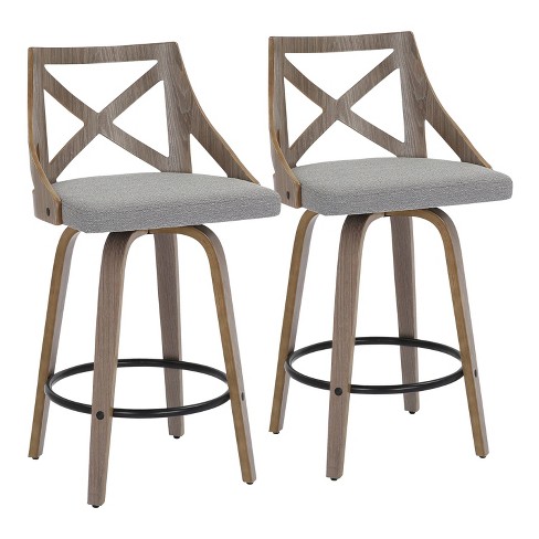 Set of 2 Charlotte Counter Height Barstools White Wash Light Gray LumiSource