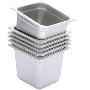 BIRDROCK HOME Stainless Steel Steam Table Pans, 1/6-Size, 2.6 qt, 24 Gauge Steel, 6" Depth, Meal Prep, Cooking & Food Storage (6 Pack) - 1 of 4