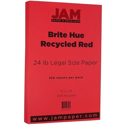 JAM Paper Legal Colored 24lb Paper 8.5 x 14 Red Recycled 100 Sheets/Pack 101337