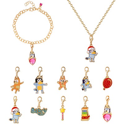 Bluey Charm Jewelry Advent Set with Necklace and Bracelet Chains Interchangable Charms