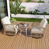 3-Piece Rattan Rocker Swivel Patio Accent Chair Set Of 2,Square Table,Modern Arm Chair With Cushion,Patio Chairs Outdoor -Maison Boucle - 2 of 4