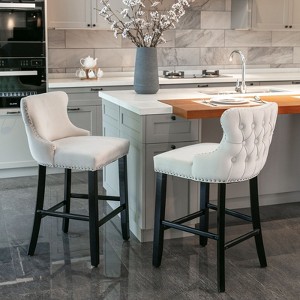 Sapphtopaz Wing Back Bar Stools Set Upholstered Barstools with Button Tufting and Wood Legs, High Dining Chairs for Kitchen, Living Room - 1 of 4