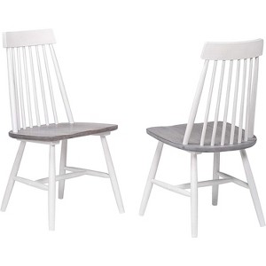 Kings Brand Furniture – Milford Windsor Wood Slat Back White/Gray Dining Side Chairs, Set of 2 - 1 of 3