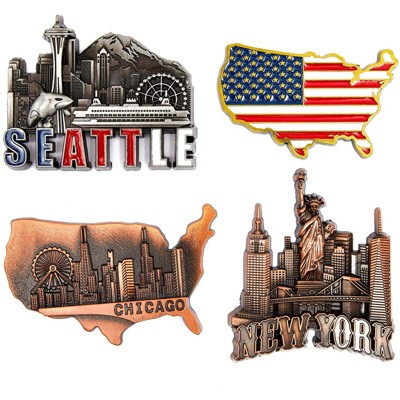Photo 1 of 4 Pack New York, Chicago, Seattle, US Flag Decorative Magnets for Fridge Refrigerator Locker