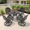 5-Piece Round Cast Aluminum Patio Set with Swivel Chairs,Red Cushions,and Umbrella Hole - 3 of 4