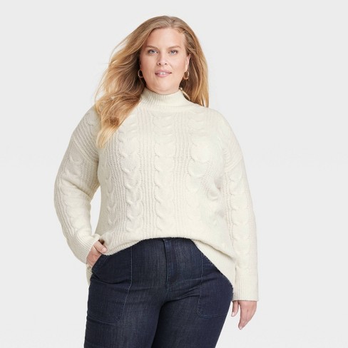 Women's Mock Turtleneck Pullover Sweater - Knox Rose™ Cream 1x : Target