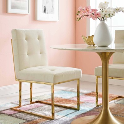 Ivory Velvet Upholstered Dining Chair with Gold Stainless Steel Base
