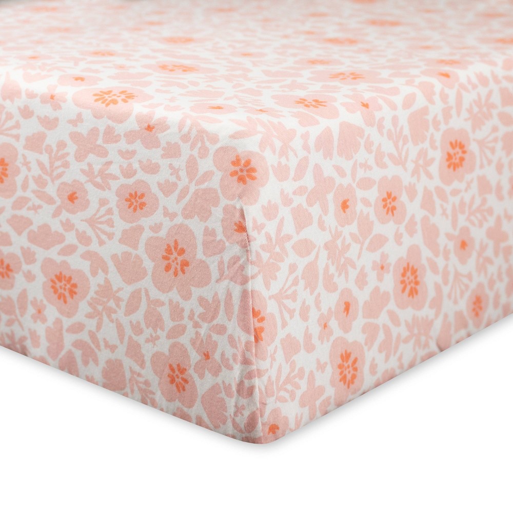 Honest Baby Organic Cotton Fitted Crib Sheet - Peach Skin Papercut Floral