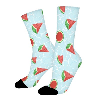 Sliced Watermelon Women Printed Crew Socks Funny Funky Socks Soft Polyester Novelty Gifts for Artists Men