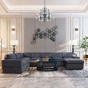 AndMakers 157 in. W Square Arm 8-piece U Shaped Microfiber Modern Sectional Sofa in Dark Gray - 1 of 4