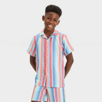 Boys' Short Sleeve Americana Vertical Striped Button-Down Shirt - Cat & Jack™ Blue