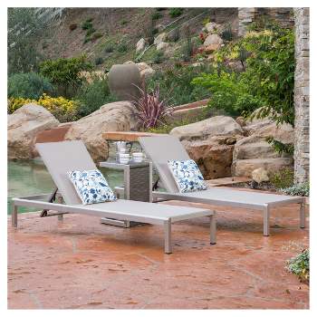 Cape Coral 3pc Mesh Patio Chaise Lounge Set with Wicker Side Table - Gray - Christopher Knight Home