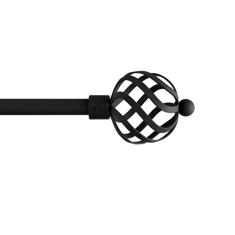 Hastings Home 3/4" x 48-84" Curtain Rod with Decorative Twisted Sphere Finials & Hardware for Home Décor in Bedroom & Kitchen - Black, 1 of 7