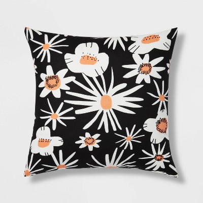 Daisy Printed Graphic Square Throw Pillow Black - Room Essentials™