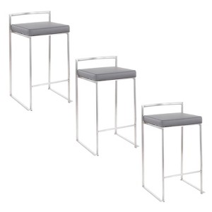 LumiSource Set of 3 Fuji Stacker Counter Height Barstools Stainless Steel/Gray - 1 of 4