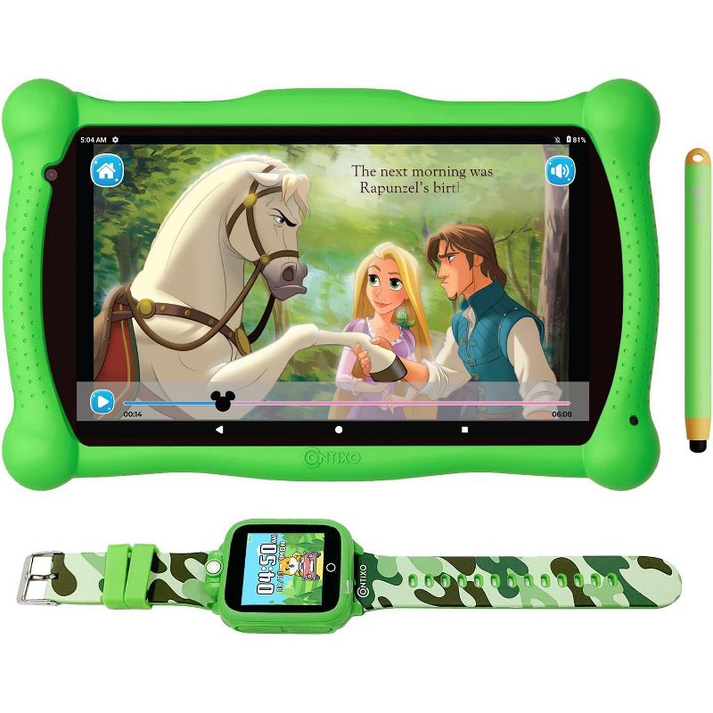 Contixo 7" Kids 32GB, 2GB RAM Tablet (2023 Model) 50 Disney E-Books with Kids Smart Watch, 1 of 17