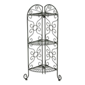 10.7" Indoor/Outdoor Iron Corner Plant Stand Black - Zingz & Thingz: 3-Tier Display, No Assembly Required - 1 of 4