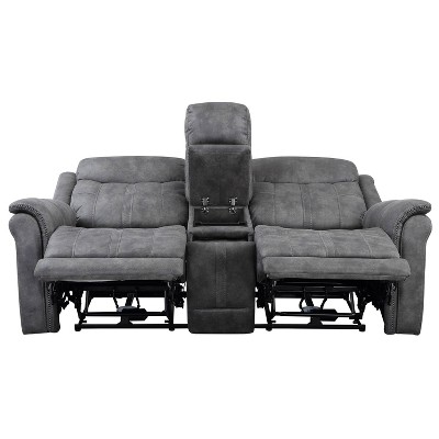 Gray Faux Suede Power Reclining Loveseat with Storage