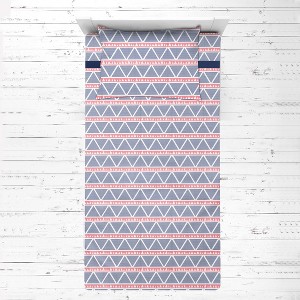 Bacati - Emma Large Triangles Coral Navy Muslin 3 pc Toddler Bed Sheet Set - 1 of 4