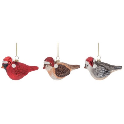 Transpac Glass Santa Hat Bird Ornament Set of 3 Christmas Home Decorations