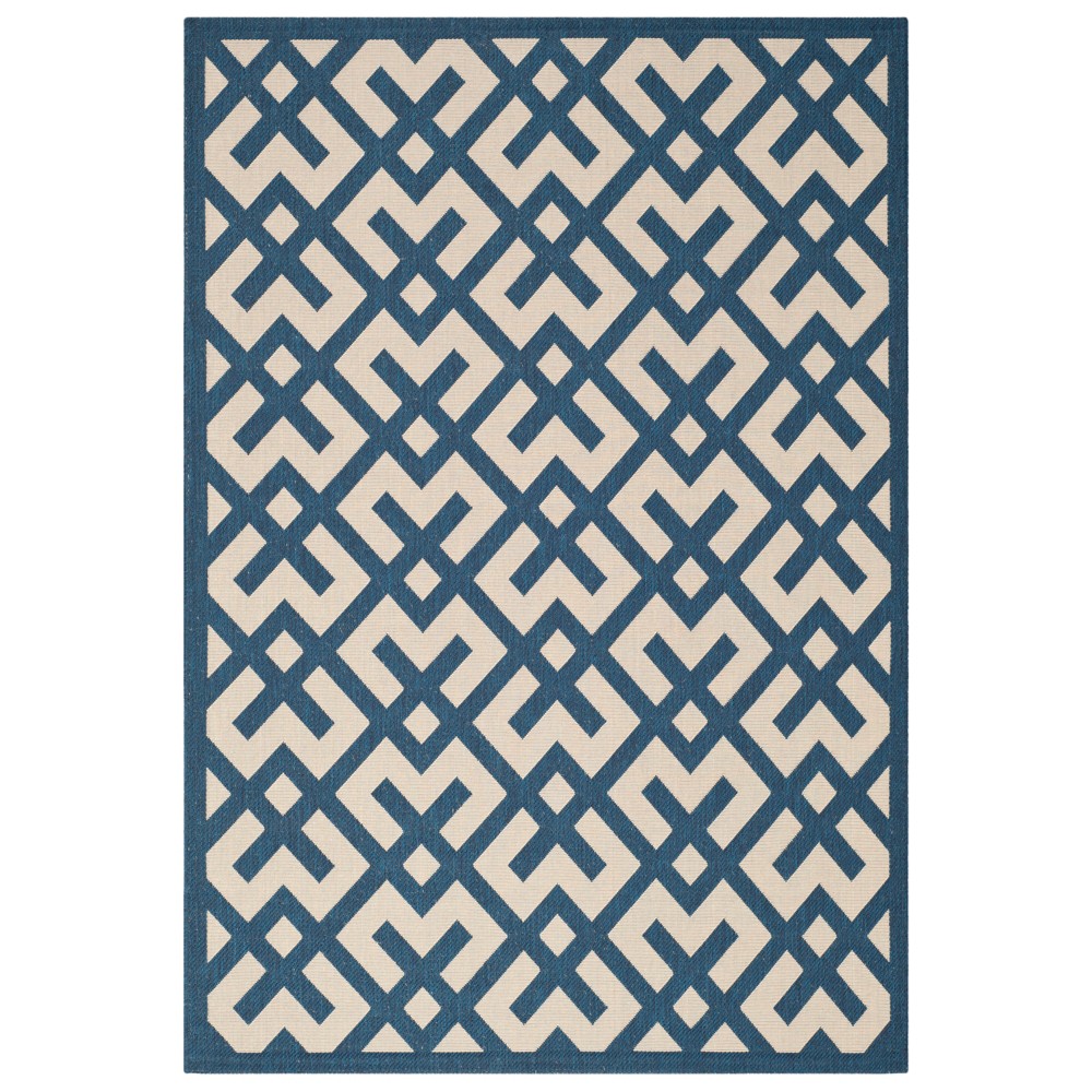 4'X5'7in Rectangle Claudette Outdoor Patio Rug Navy/Beige - Safavieh