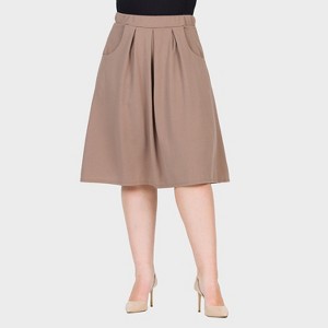 24seven Comfort Aapparel Womens Plus Pleated Elastic Waist Knee Length Pocket Skirt - 1 of 4