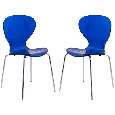 LeisureMod Oyster Modern Transparent Acrylic Dining Side Chair, Set of 2