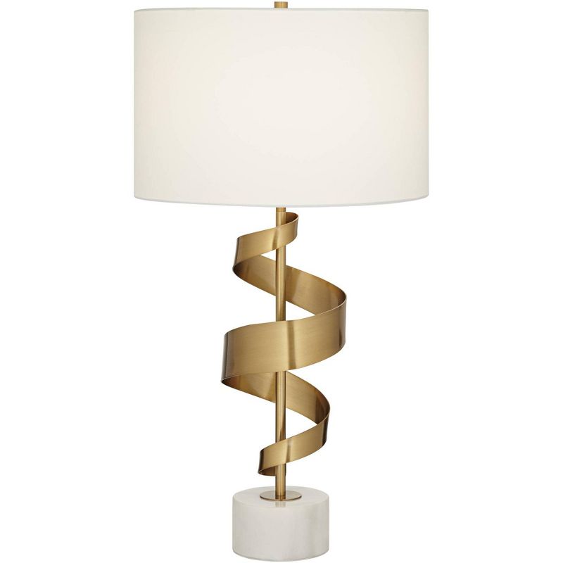 Possini Euro Design Modern Table Lamp 30 3/4" Tall Sculptural Gold Ribbon Wave Metal White Drum Shade for Living Room Bedroom House Bedside, 1 of 10