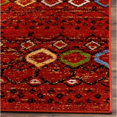 Terracotta Multi Geometric Synthetic Low Pile Area Rug