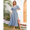 Coolmee Women Boho Floral Casual Smocked Ruffled Short Sleeve Dress Elegant V-Neck Split Maxi Dress - 2 of 4