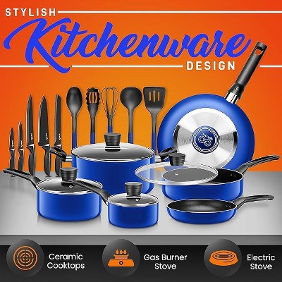 20-Piece Blue Non-Stick Aluminum Cookware Set