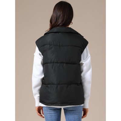 INSPIRE CHIC Women's Stand Collar Sleeveless Winter Lightweight Warm Padded Puffer Vest Black X-Large — фото 3