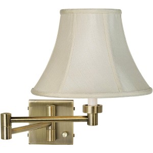 Barnes and Ivy Modern Swing Arm Wall Lamp Antique Brass Plug-In Light Fixture Creme Fabric Bell Shade Bedroom Bedside Living Room - 1 of 4