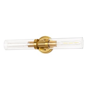 YANSUN 18.1 in. 2-Light Gold Clear Glass Hardwired Wall Sconce with Standard for Hallways, Kitchens, and Living Rooms - 1 of 1