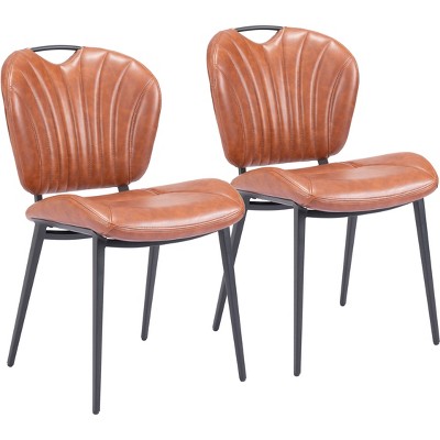 Set of 2 Jeanette Dining Chairs Vintage Brown - ZM Home: Upholstered, Steel Legs, Modern Deco Style